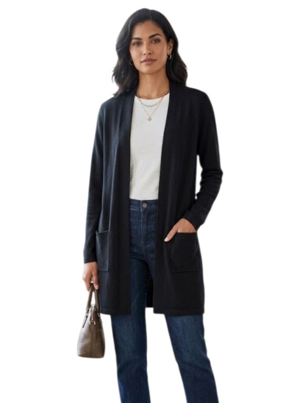 Orvis 100% Merino Wool Open-Front Black Women's Cardigan Large